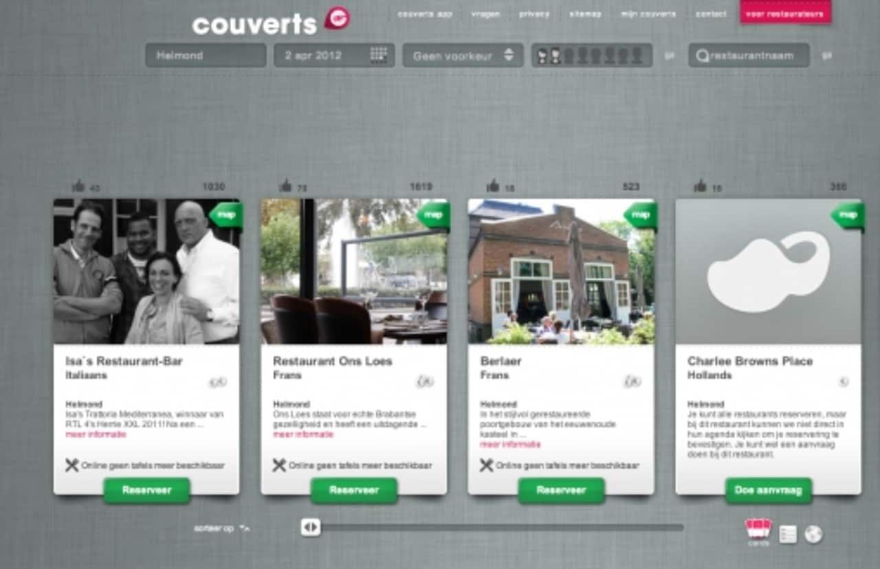 Screenshot of the Couverts site